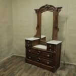 ANTIQUE - EASTLAKE VICTORIAN MARBLE TOP VANITY DRESSER WITH MIRROR 1921